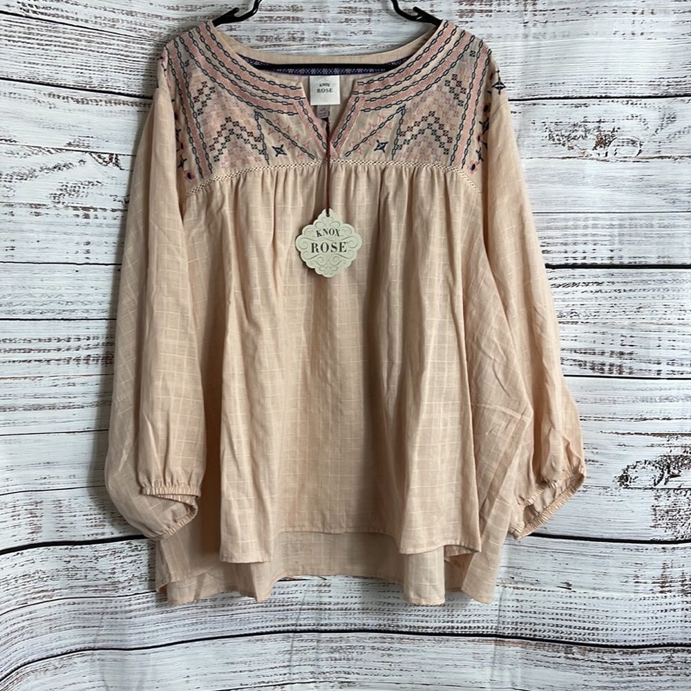 Knox Rose embroidered peasant boho cottage core Blouse